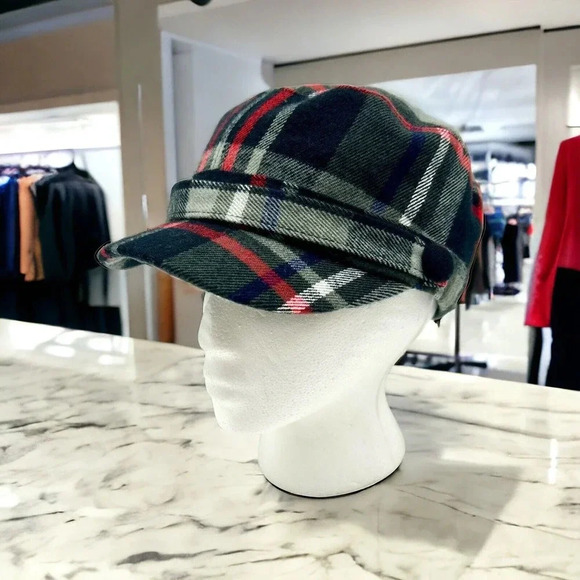 Manhattan Hat Company Accessories - Manhattan Hat Company Black Cream Red Blue Tartan Plaid Newsboy Cap Y2K OSFM